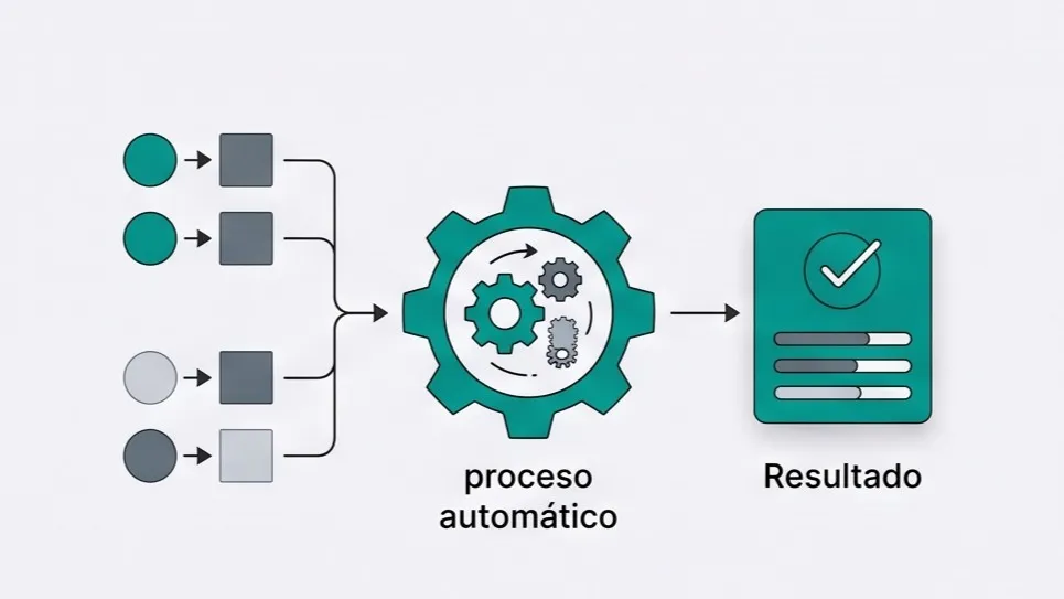 Representación de un proceso automatizado: entrada, procesamiento y salida